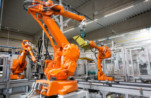 Adobe stock image of industrial robots.